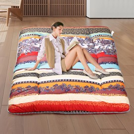 Japanese Floor Mattress,Roll Up Memory Foam Tatami Mat Easy to Store and Portable,Futon Mattress Suitable for Camping and Guest Room (Bohemia, Queen (80" X 60"))