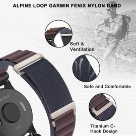 Koazon Alpine Loop Nylon 22mm Watch Bands Compatible with Garmin Vivoactive 4/Venu 2/3,Soft Breathable Adjustable with C-Hook Sports Strap for Forerunner 265/255/255 Music Men Women