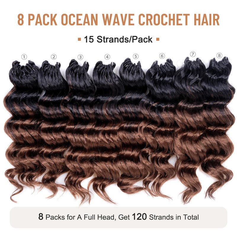 ToyoTree Ocean Wave Crochet Hair - 9 Inch 8 Packs