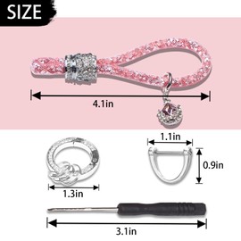 Crystal Bling Car Keychain for Women, Sparkly Rhinestones Key Fob Holder Accessories, Keychain Strap with Anti-Lost D-Ring
