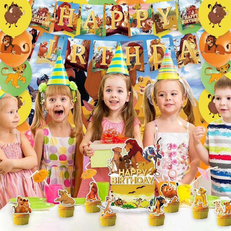 42pcs Lion-Kings Party Supplies Pack Includes，Banner，Cake Topper，Blackdrop,Balloons for Lion-Kings party