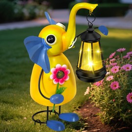 ostritec Solar Garden Decor Elephant Statue Lights, 14" Metal Elephant with Solar Garden Lights for Outdoor, Yard, Patio Decor, Unique Birthday Gifts for Women Mom Grandma Cute Housewarming Gifts