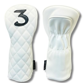 Golf Headcover, Stylish, Cool, Premium Quilted Headcover, Available in 5 Different Colors, High Quality Quilting Material and Sophisticated Design for Adult Style (Pearl White, 3W)