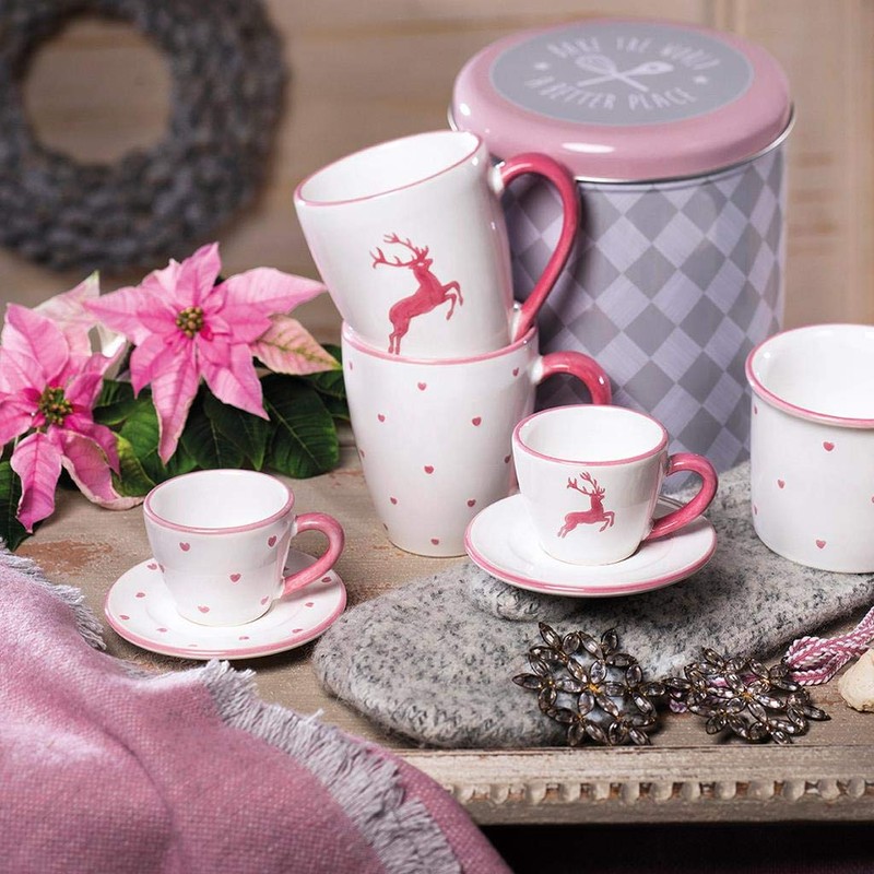 GMUNDNER KERAMIK Espresso for you Gourmet Crockery Set Herzerl Pink