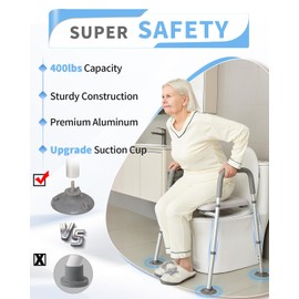 Raised Toilet Seat with Handles FSA Eligible, Upgraded Larger Suction Leg Toilet Riser with Handles, Adjustable Elevated Toilet Seat, Tool Free Toilet Seat Risers for Seniors/Handicap/Elderly/Disabled
