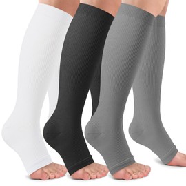 Open Toe Compression Socks Women & Men-3 Pairs 20-30 mmHg Knee High Stockings for Circulation Support