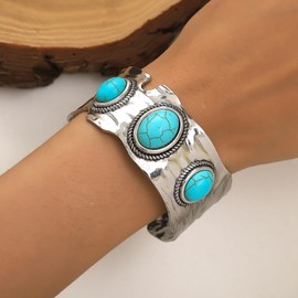 Turquoise Bracelet for Women Silver Cuff Bangle Bracelet Boho Statement Bracelet Bohemian Birthstone Bracelet Western Adjustable Cuff Bracelet Gifts for Girls