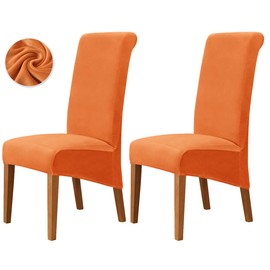 Deisy Dee Stretch XL/Oversized Extra Large Velvet Dining Room Chair Covers for Kitchen Dining，Removable Washable Chair Protectors Slipcovers (Orange, 2)