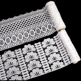 CABODYALS 6 7/8 Inch White Crochet Lace Ribbon Wide Embroidered Flower Roll Appliques Trim Vintage Eyelet Floral Pattern Fibre Applique Trimming for Sewing Making Crafts Cloth Dress Wedding Diy Supply