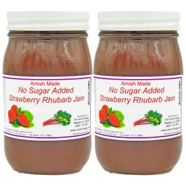 Amish Strawberry/Rhubarb Jam - No Sugar Added - Two 16 Oz Jars Made by Arndts Fudgery