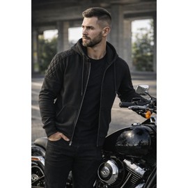 Riparo Motorcycle Hoodie with Armor for Men – AA Rated CE Level 2 Armored Riding Jacket, Aramid Lined (Large, Black)