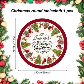 Christmas Round Table Cloths Red Polyester Tablecloth Christmas Round Tablecloth Circular Table Cover Washable Polyester Xmas Table Cloth for Christmas Party Holiday Dinner Decoration 60in (Red 1)