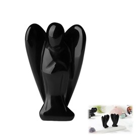 WUSJCOF Black Obsidian Angel Figurine - Guardian Angel Made of Polished Healing Stone, Reiki Energy Figure, Gemstone Statue for Spiritual Protection