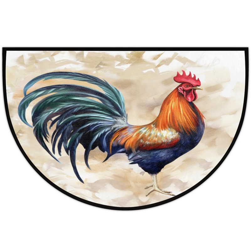 Aglebo Half Round Door Mat Cute Rooster Non-Slip Absorbent Welcome