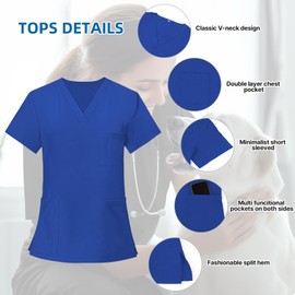 KARAZZO Scrubs Set for Women Nurse Uniform Jogger Suit V-Neck Scrub Top & Jogger Pant with Pockets for Nurse Workwear (Royal Blue, XX-Large)