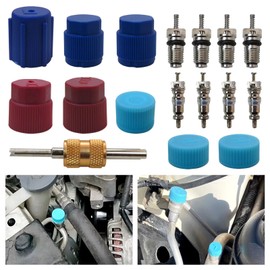 Qblahip 17Pcs Air Conditioning Valve Core Kit | Car & Home AC R12 R134a Teflon Seal Refrigeration Schrader Valve Core with Valve Core Rmover Tool Air Conditioning AC System Charging Port Seal Caps Kit