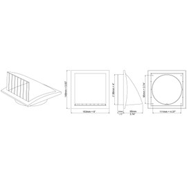 H&C VENT White Exhaust Hood Vent 153 mm with 100 mm 4 inch Connector Flange│ Air Ventilation Covers with Valve/Backdraft and Mouse Protection │ Extractor Cap Cover for Duct Pipe│ Inside and Outside