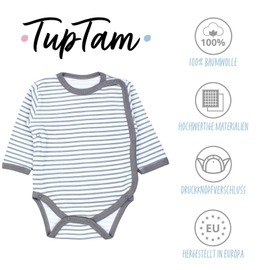 TupTam Baby Bodysuit Long Sleeve - Wrap Bodysuit Long Sleeve in Pack of 5 Cotton for Girls and Boys, Striped mix blue grey
