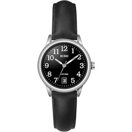 BUREI Women's Black Leather Watches Simple Fashion Luminous Easy Read Analog Quartz Watches,Gifts for Women and Nurse (Black face Silver)