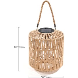 Large Solar Rope Lantern Outdoor Hanging – Handwoven Jute Rope Lantern with Warm Edison Bulb, IP65 Waterproof Solar Powered Garden Light for Porch Patio, Yard Christmas Decorations, 8.27” Tall