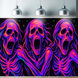 Starlit - Tapiz con esqueleto de luz negra reactiva a los rayos UV, para colgar en la pared, diseño gótico de neón brillante, decoración de habitación para recámara, sala de estar, Halloween, póster