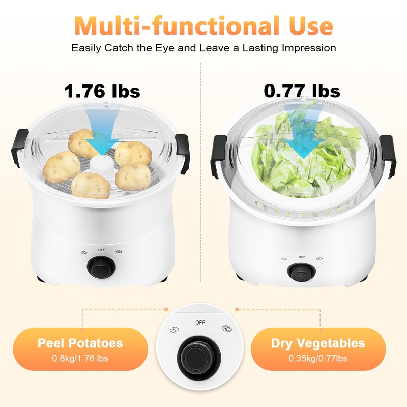 WUSILILU AOT-P09 Electric Potato Peeler, 85W 0.8kg Capacity One-button Drive