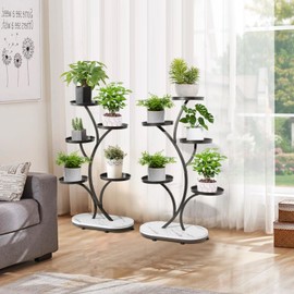 SSYH-WANG Black 5 Tier Wood Metal Tall Shelf Multiple Plant Holders Plant Stand for Indoor, Outdoor, Corner, Living Room, Balcony, and Bedroom