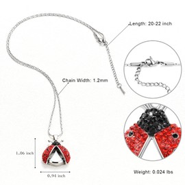 constantlife Cremation Jewelry Ladybug Urn Necklace for Ashes Transparent Round Glass Locket Ash Holder Keepsake Crystal Beetle Memorial Pendant for Human Pet (Silver-Red)