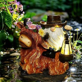 LOFIRSIFJOY Solar Highland Cow Gnome Garden Decorative Statue - Detachable Lantern - Outdoor Fun Decoration Light Outdoor Decorations for Patio,Yard and Gift for Mom