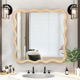 TREATLIFE HOME Solid Wood Wavy Square Mirror for Home Decoration, Natural Elegance and Easy Style for Any Room, 36" x 36"