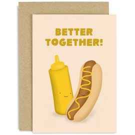 Old English Co. Cute 'Better Together' Mustard and Hotdog Valentine's Day & Anniversary Card for Him Her - Fun Friendship Card for Bestie | Blank Envelope