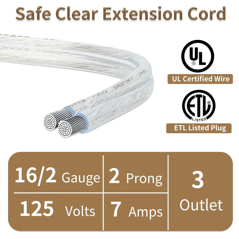 PEESIN 6 FT Clear Extension Cord with Foot Switch, 3-Outlet