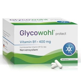 Glycowohl® protect Vitamin B1 400 mg – hochdosiertes Thiamin – vegane Kapseln, 100 Tage Vorrat, Apothekenqualität, ohne Magnesiumstearat & Farbstoffe - 200 Kapseln