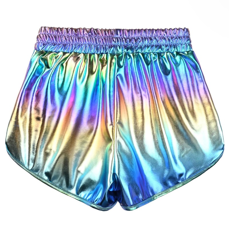 Perfashion Women's Metallic Shiny Shorts Sparkly Hot Yoga Outfit, Gradient