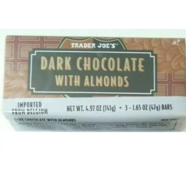 TRADER JOE'S Dark Chocolate WITH ALMONDS 3 - 1.65 oz BARS - KOSHER -