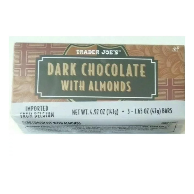 TRADER JOE'S Dark Chocolate WITH ALMONDS 3 - 1.65 oz