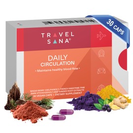 TRAVELSANA Daily Circulation |Pycnogenol 25mg |Maqui Berry 100mg |Premium |Natural Supplement |Delphinol |French Maritime Pine Bark and Ginger Root Extracts | 30 Vegan Caps