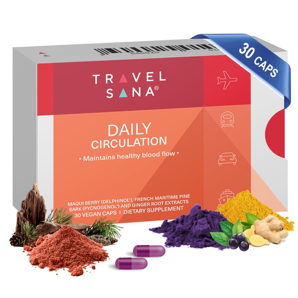 TRAVELSANA Daily Circulation |Pycnogenol 25mg |Maqui Berry 100mg |Premium |Natural
