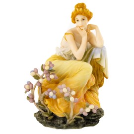Top Collection French New Art Nouveau Contemplation Statue - Hand Painted Collectible Beautiful Lady Sculpture in Yellow Dress - 7-Inch Alphonse Mucha Collection
