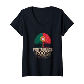 Womens Portuguese Roots - Portugal Flag Colors Family Tree Souvenir V-Neck T-Shirt