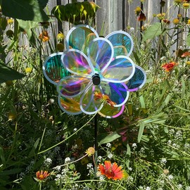 In the Breeze 2665 -13.5 Inch Iridescent Double Flower Spinner