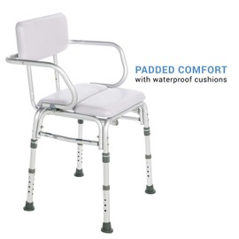 Graham-Field 7945KD-1 Lumex Deluxe Padded Shower Chair with Backrest and Arms, Waterproof Padded Cushions for Comfort & Warmth, White, 300 lbs. Weight Capacity