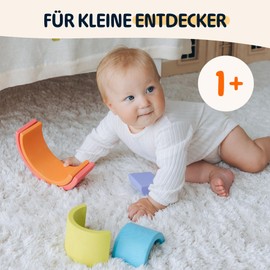 Merle Toys® Regenbogen aus Holz: Montessori Spielzeug ab 1 2 3 Jahren, Motorikspielzeug, Kinderspielzeug, Geschenk zum Kindergeburtstag, Baby-Geschenk, Holzspielzeug mit 6 bunten Bögen