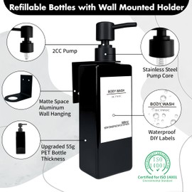 HCYWOC Dispensador de champú para pared de ducha, dispensador de champú y acondicionador con 16 etiquetas impermeables, dispensador de jabón de ducha sin taladros, dispensador de jabón para baño, dispensador de jabón de ducha montado en la pared, 3 cámar