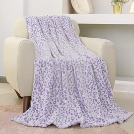 FY FIBER HOUSE Flannel Fleece Throw Microfiber Blanket with 3D Cheetah Print,50"X60",Purple
