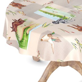 Oilcloth Tablecloth Washable Garden Tablecloth Oilcloth Square Round Oval Round 140 cm Cut Edge Hunter Motif