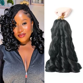 French Curl Braiding Hair 12 Inch Natural Black 8Packs Loose Wavy Spiral Curly Braiding Hair Extensions for Crochet Braids Soft French Curl BraidingHair for Women(8Packs, 1B)