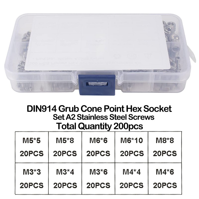 Skyzone Set of 200 Grub Screws Assortment Set, M3/M4/M5/M6/M8 Allen