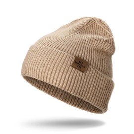 Knit Beanie for Men, Stretchy Soft Warm Daily Cuffed Winter Hats, Unisex Comfortable Wooly Beanie Gifts for Men/Him/Dad (Khaki)