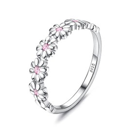 Milacolato Women's Daisy Ring 925 Silver Women's Rings Women 18 Carat Gold Filled Hawaiian Ring with Colourful Cubic Zirconia Highly Polished Comfort Fit Statement Wedding Ring, Sterling Silver